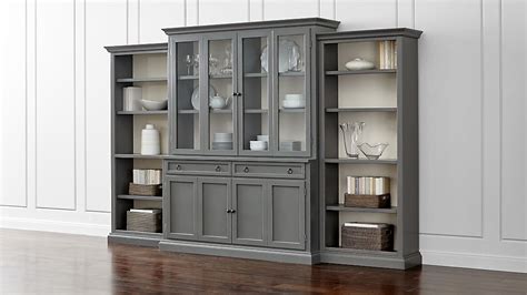 Cameo 4 Piece Grey Glass Door Wall Unit With Open Bookcases Crate And