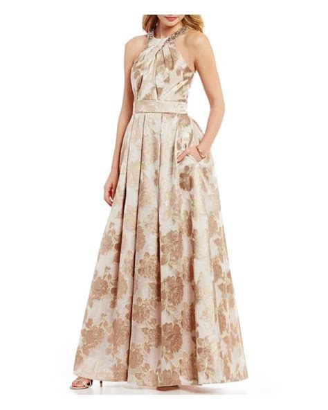 Eliza J Beaded Halter Neck Floral Jacquard Ball Gown Lyst