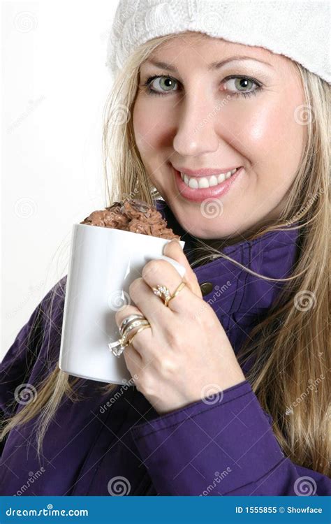 Woman Drinking Hot Chocolate Stock Image Image Of Pretty Wintry 1555855