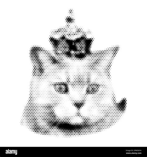 Cat With Crown Collage Design Element In Trendy Dotted Pop Art Style