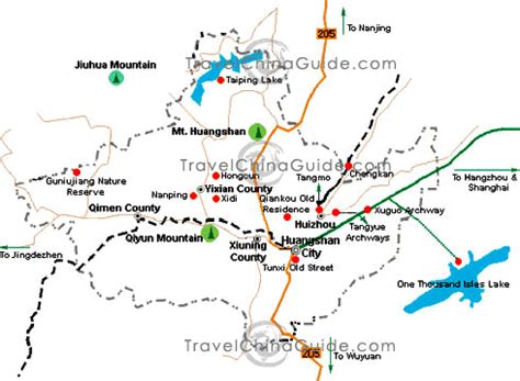 China Huangshan Maps: Downtown Layout, Sightseeing Sites