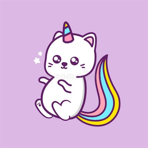 Cute Unicorn Cat In Different Poses Illustration Character Stock Vector