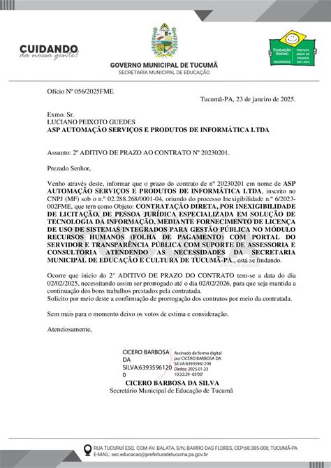 OK OFÍCIO PARA A EMPRESA FME ASS Prefeitura Municipal de Tucumã Gestão
