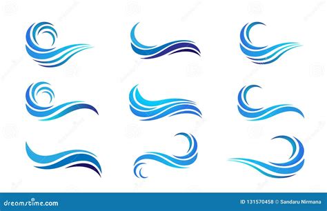 Water Wave Set Sea Waves Ocean Beach Logo Template Vector Clean Water