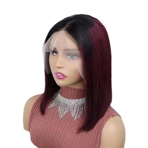 Short Bob Wigs Human Hair 13x4 Lace Front Glueless Straight Black Ombr