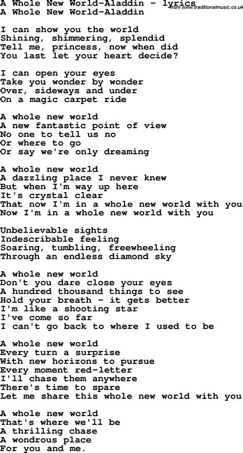 Love Song Lyrics for:A Whole New World-Aladdin