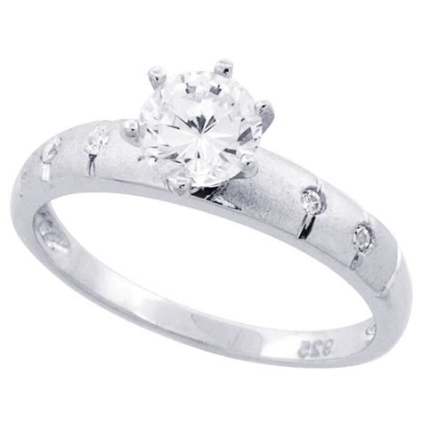 Women Sterling Silver Rhodium Plated Solitaire Cz Ring Mm Ebay