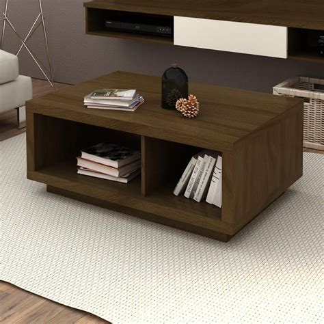 Mesa De Centro Pequena Retangular Apoio Decoração Com 2 Nichos Para