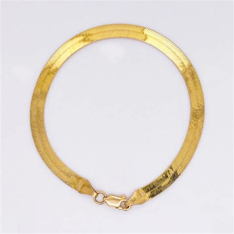 Gold Herringbone Bracelet Italian 10 Karat Yellow Gold Herringbone