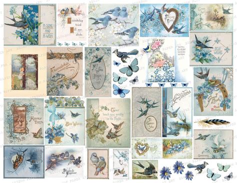 Junk Journal Blue Collage Sheet Printable Vintage Ephemera Etsy