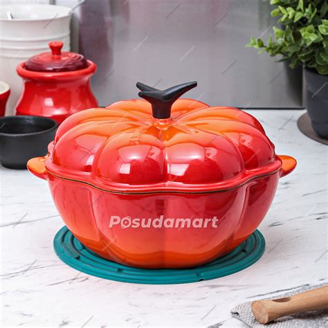 Чугунная эмалированная кастрюля с крышкой (кокот) Тыква Halloween 22 см ...
