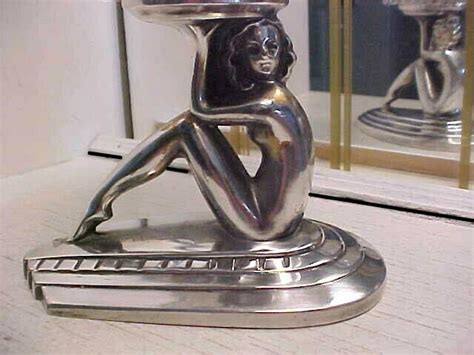 Art Deco Wb S Nude Lady Metal Statue W Heisey Ashtrays