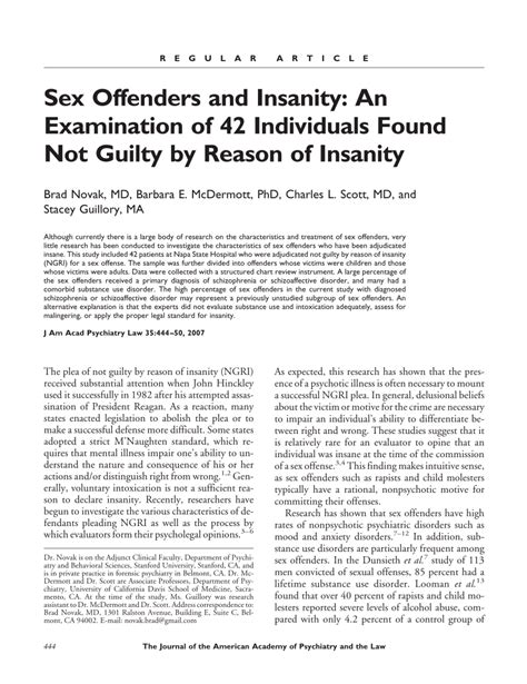 Pdf Sex Offenders And Insanity An Examination Of 42 Individuals