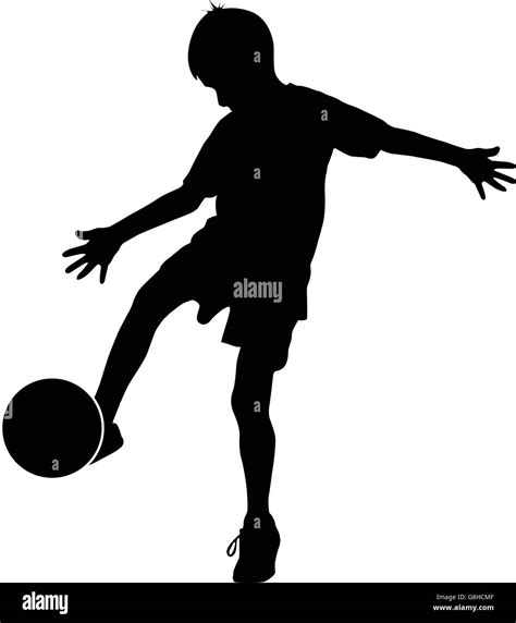 Joven Futbolista Pateando Una Pelota Silueta Vectorial Imagen Vector De