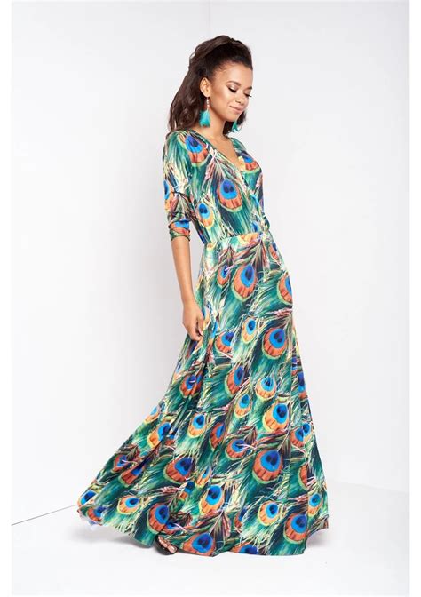 Maxi Dress In Peacock Feathers Print Mosquito