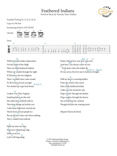 Learn Guitar Favorites Feathered Indians Guitar Tab In D Major