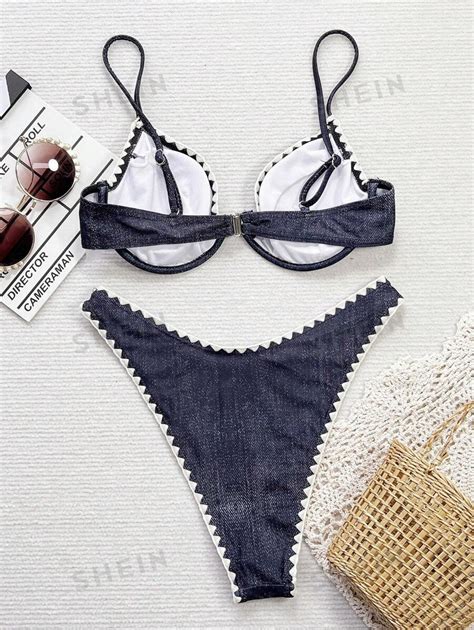 SHEIN Swim Vcay Conjunto de Maiô Bikini Sexy de Verão para Praia de