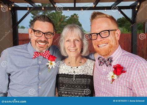 Smiling Gay Men With Mother Stock Image Image Of Mother Handsome