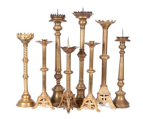 Lot COLLECTION OF ANTIQUE BRASS CHURCH ALTAR CANDLESTICKS