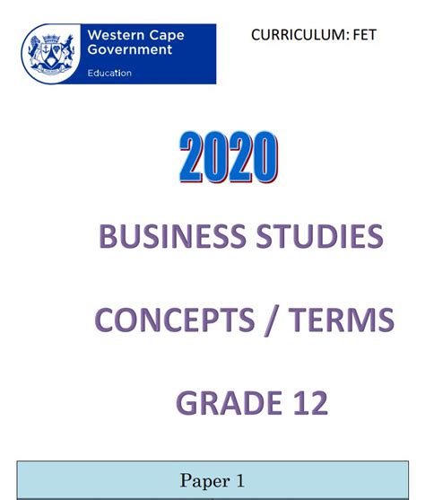 Gr 12 Business Studies Concepts Paper 1 Wced Eportal