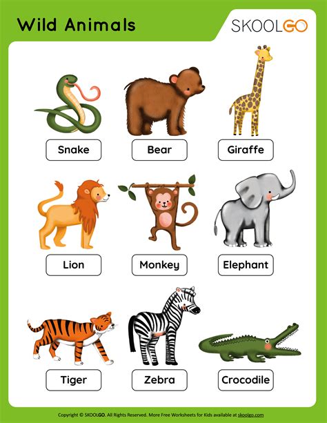 Wild Animals - Free Worksheet - SKOOLGO