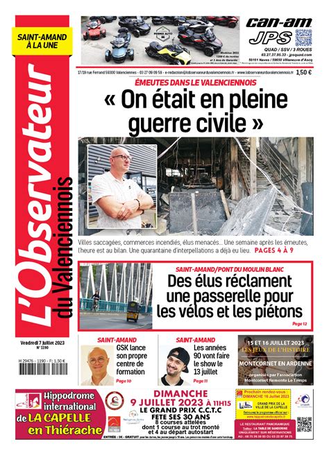 L Observateur du Valenciennois du 7 juillet 2023 Saint Amand à la Une