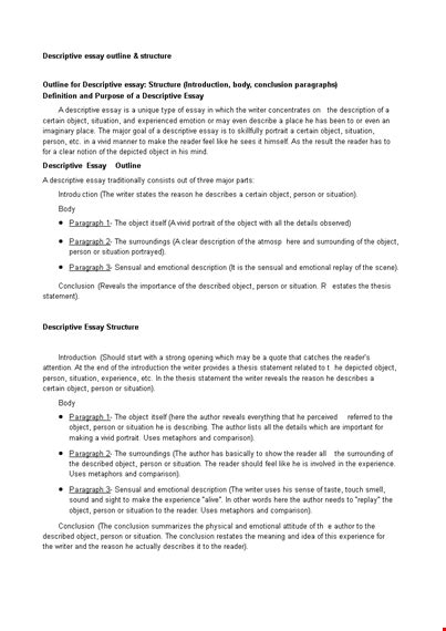 Descriptive Essay Outline Sample