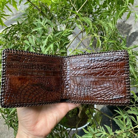 Double Side Genuine Crocodile Alligator Leather Skin BROWN Bifold