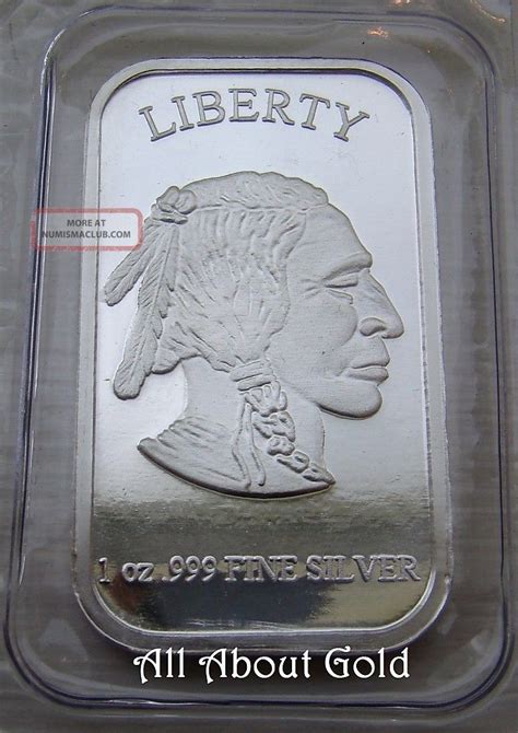 Solid Silver Bar 1 Troy Oz Silvertowne 999 Fine Buffalo Indian Head