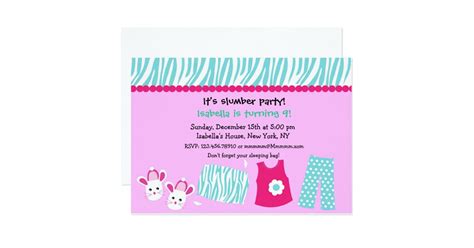 Sleepover Zebra Print Birthday Party Invitations Zazzle