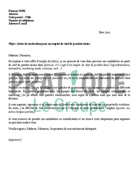 Lettre De Motivation Pour Un Emploi De Chef De Produit Senior Pratiquefr