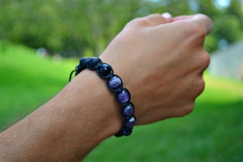 Men S Faceted Amethyst Bracelet Crystal Jewelry Black Etsy Amethyst