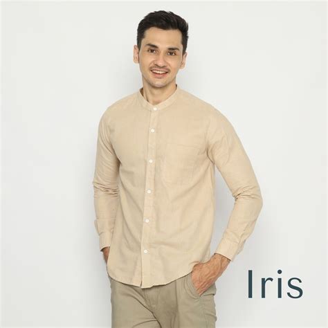 Jual IRIS ATASAN KEMEJA KOKO DEWASA POLOS LINEN BEIGE KREM PRIA