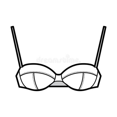 Ilustração Técnica De Moda De Lingerie Em Balconette Precintas Dos Ombros Copos Fecho De