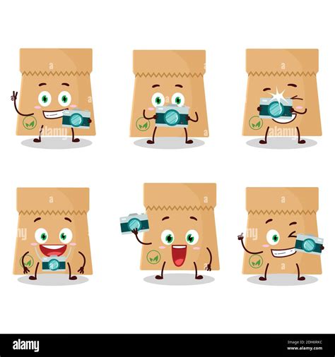 Photographer Profession Emoticon With Recycle Paper Bag Cartoon