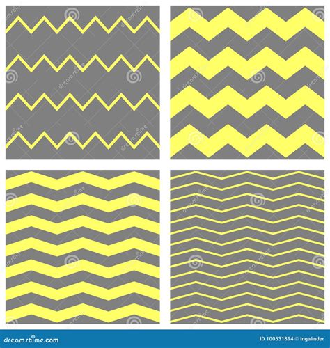 Tile Chevron Vector Pattern Set With Grey White And Yellow Zig Zag