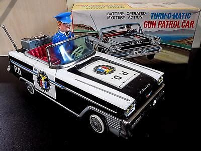 Vintage Rare Tin Battery Op Turn O Matic Gun Patrol Car Nomura Toys