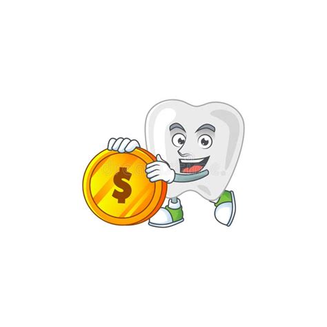 Teeth Rich Cartoon Character Have Big Gold Coin Stock Vector
