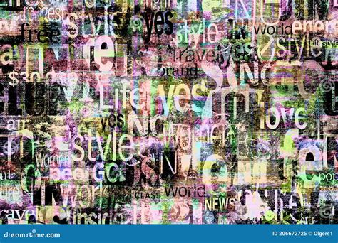 Abstract Grunge Urban Bright Colors Chaotic Words Letters Background