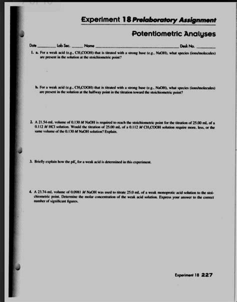 Solved Experiment Prelaboratory Assignment Potentiometric Chegg