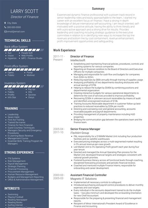 Finance - Resume Samples and Templates | VisualCV