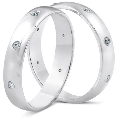 Matching His Hers Diamond Wedding Ring Band Set Platinum High Polished