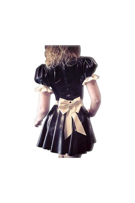 Asnat Latex Naturel Noir Et Blanc Manches Courtes Bouffantes Robe S