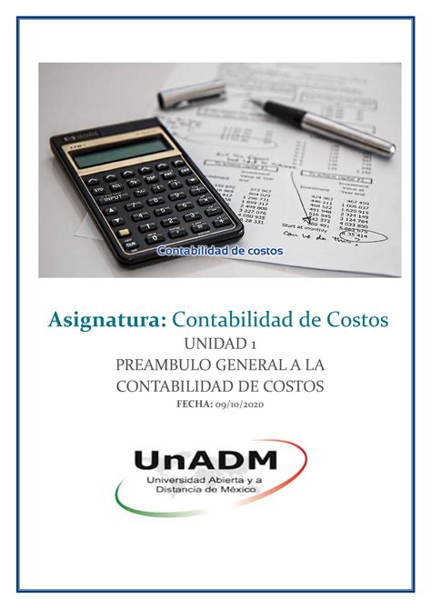 Contabilidad De Costos Unidad 1 Actividad 2 Asignatura Contabilidad