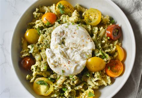 Min Pesto Burrata Pasta Cherry Tomatoes Feed The Soul Blog