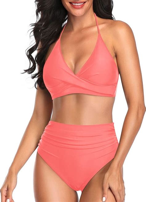 Yonique Women Two Piece High Waisted Bikini Set Halter Swimsuit Twist