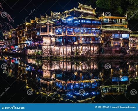 Scenery View in the Night of Fenghuang Old Town Stock Image - Image of holiday, china: 182105563