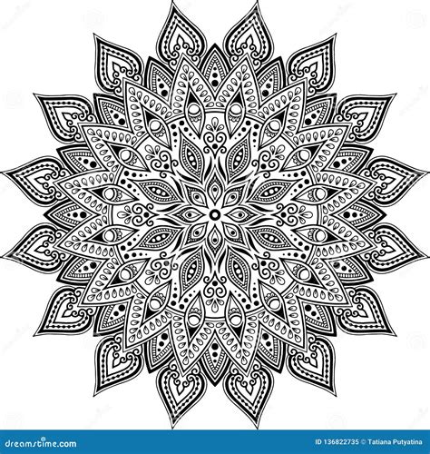 Mandala Pattern Black And White Doodles Sketch Stock Illustration