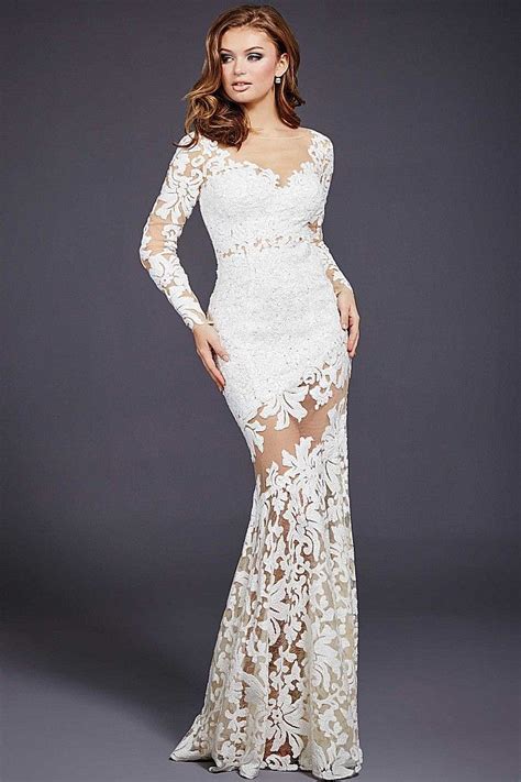 White Lace Long Sleeve Dress White Long Sleeve Prom Dress Prom Dresses Long Lace