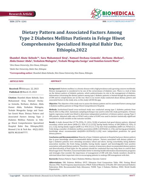 Pdf Associated Factors Among Type 2 Diabetes Mellitus Patients In Fele Ge Hiwot Comprehensive